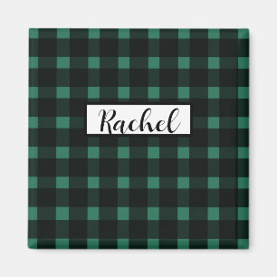 Imã Padrão Rustic Black Gingham Verde