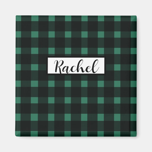 Imã Padrão Rustic Black Gingham Verde (Frente)