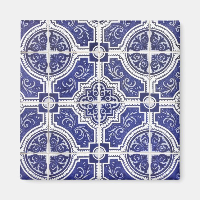 Imã Padrão Rustic Vintage - Azulejos Portugueses - Azu (Frente)