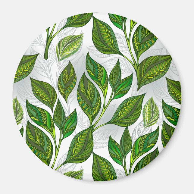 Imã Padrão sem costura com folhas verdes de chá (Frente)