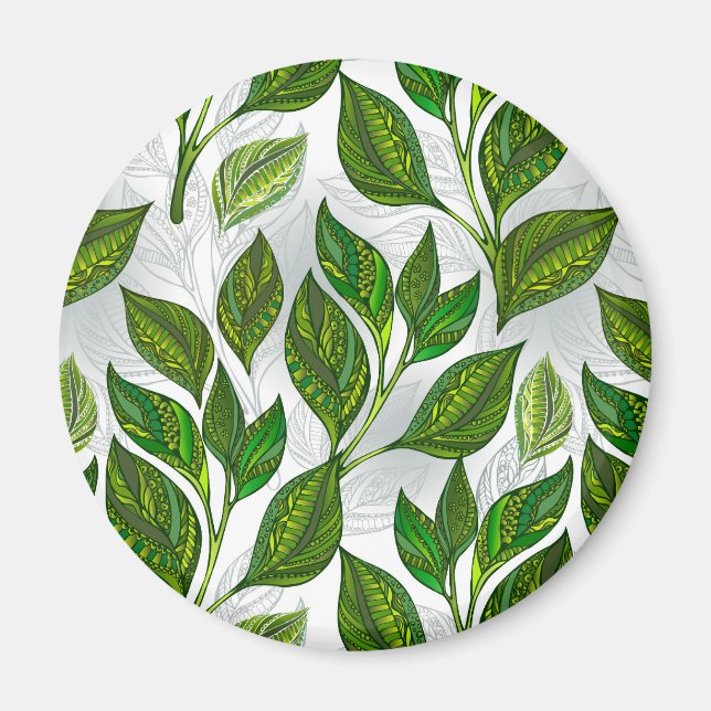 Imã Padrão sem costura com folhas verdes de chá (Frente)