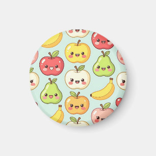 Imã Padrão Sem Costura de Frutas Kawaii Desenho Animad