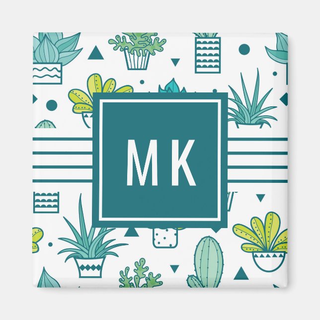 Imã Padrão Suculente de Cor de Água Verde e Azul (Frente)