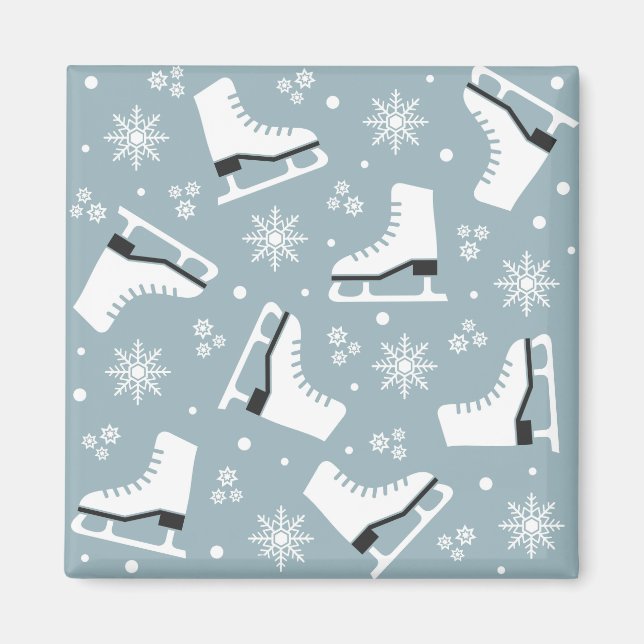 Imã Padrão temático de inverno com skates de gelo (Frente)