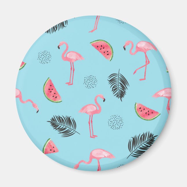 Imã Padrão Trendy Tropical Flamingo & Watermelon (Frente)