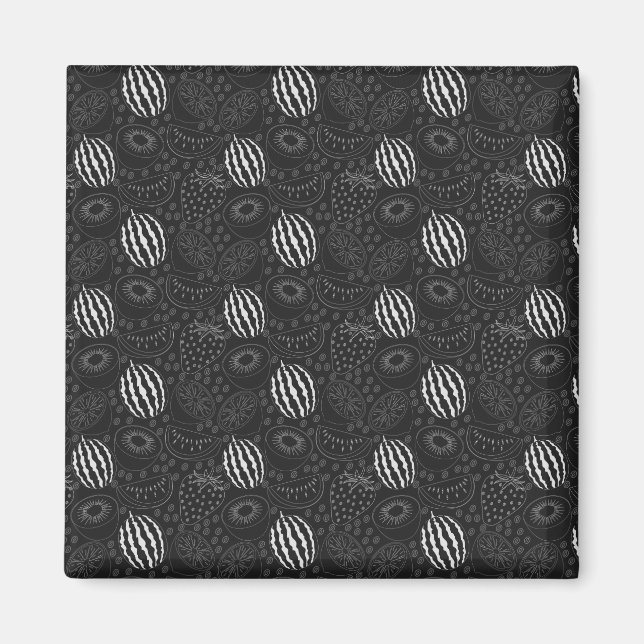 Imã Padrão uniforme em fruta preto e branco Tropical (Frente)