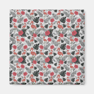 Imã Padrão uniforme Flamingo com fundo floral