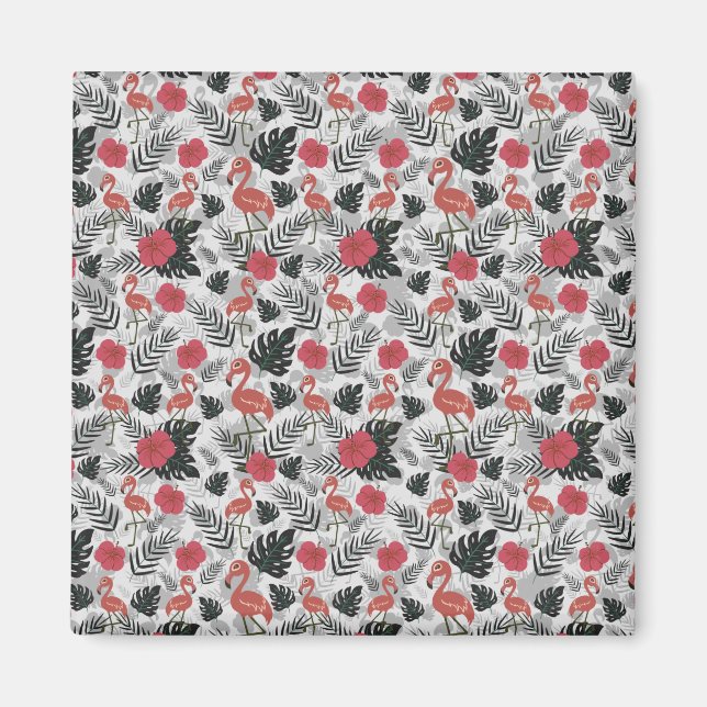 Imã Padrão uniforme Flamingo com fundo floral (Frente)