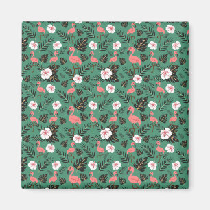 Imã Padrão uniforme Flamingo rosa sobre fundo verde