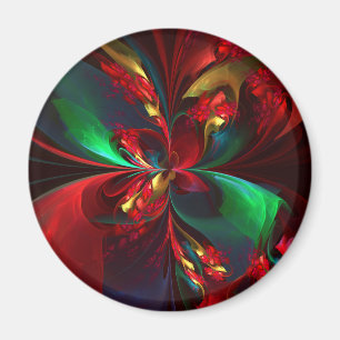 Imã Padrão Verde Vermelho Abstrato Floral Moderno #11