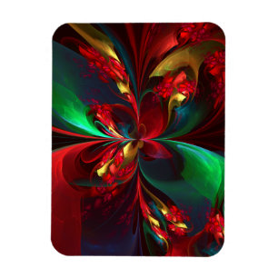 Ímã Padrão Verde Vermelho Abstrato Floral Moderno #11