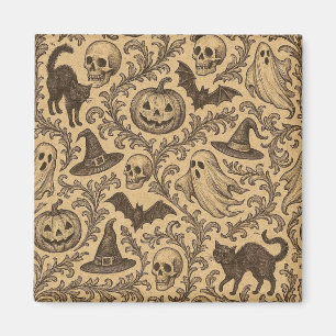 Imã Padrão vintage de Halloween vitoriano com fantasma