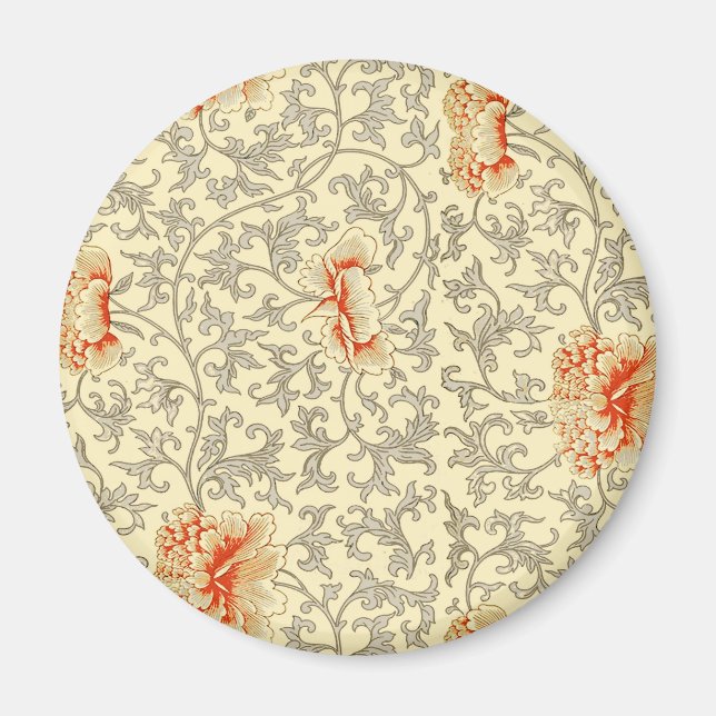 Imã Padrão Vintage Owen Jones: Coral Floral Cinza (Frente)