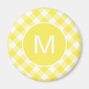 Imã Padrão Xadrez Clássico Amarelo Claro com Monograma