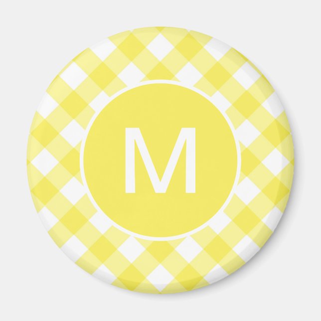 Imã Padrão Xadrez Clássico Amarelo Claro com Monograma (Frente)