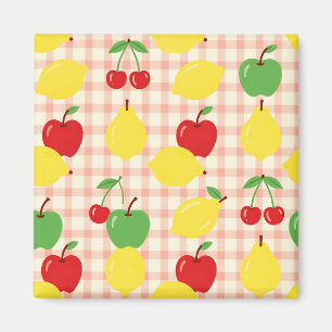 Imã Padrão Xadrez de Frutas Fofas