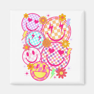 Imã Padrão Xadrez Rosto Feliz Retro Cara Sorriso Tendê