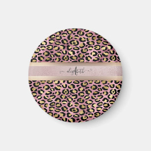 Imã Padrões leopardo Monograma Rosa Dourado Preto