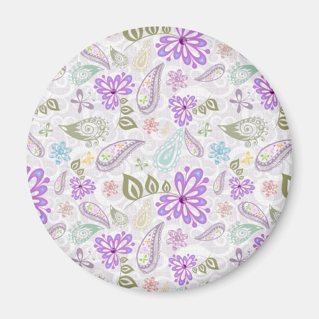 Imã Padrões pastel paisley de cor branca (Frente)