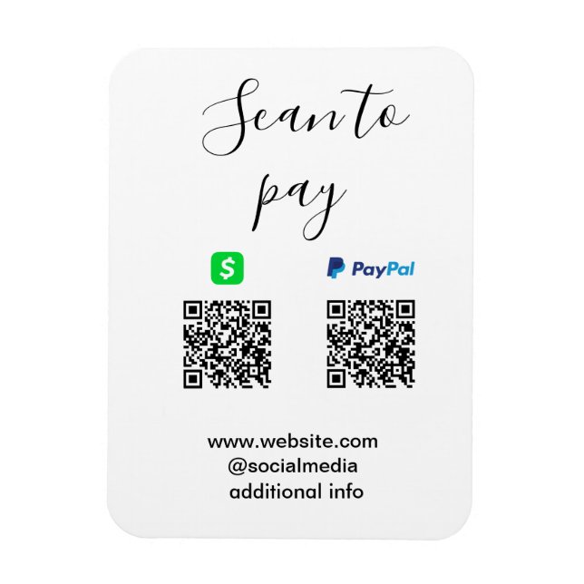Ímã Pagar Paypal Cashapp scanear QR adicionar nome da  (Vertical)