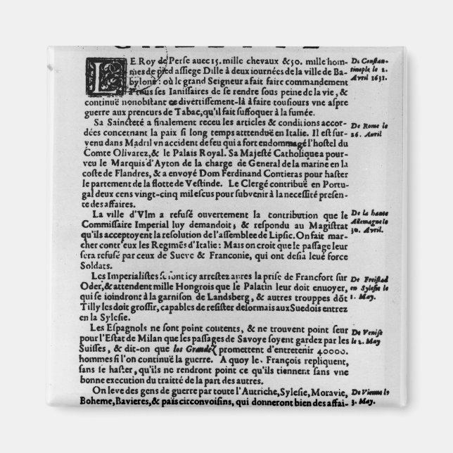 Imã Página de texto da "La Gazette" (Frente)
