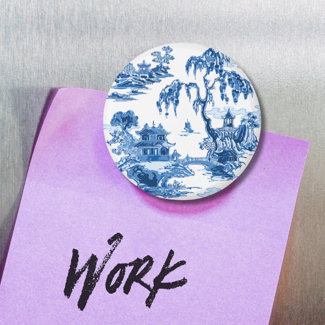 Imã Pagoda Garden in Blue Porcelain Magnet (Criador carregado)