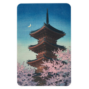 Ímã Pagode de uma Noite de Primavera em Xilogravura Ja