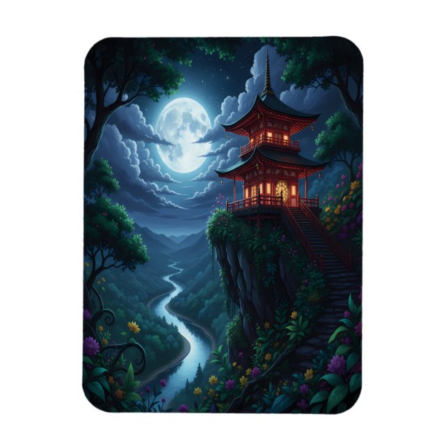 Ímã Pagode Japonesa ao Luar em uma Falésia (Vertical)