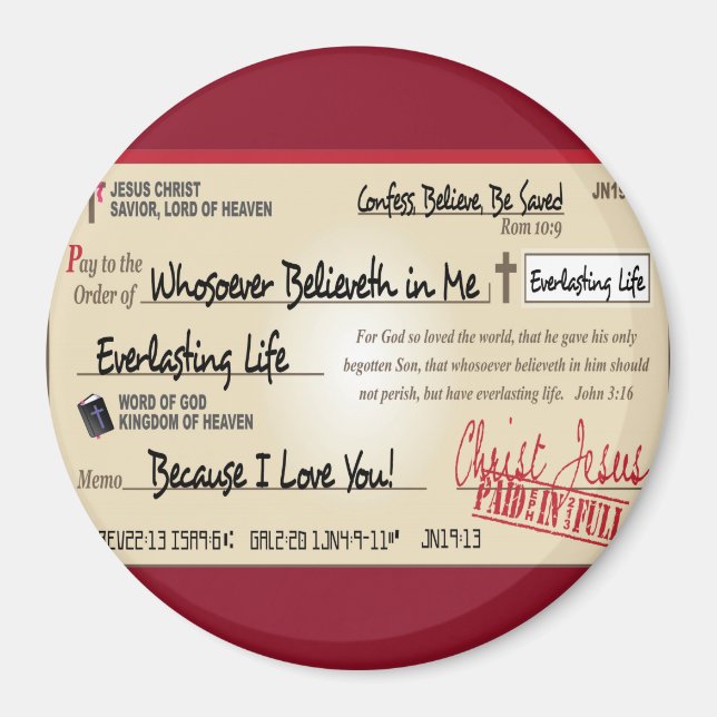 Imã Pagos em Cheio Salvo por Jesus Check Christian (Frente)
