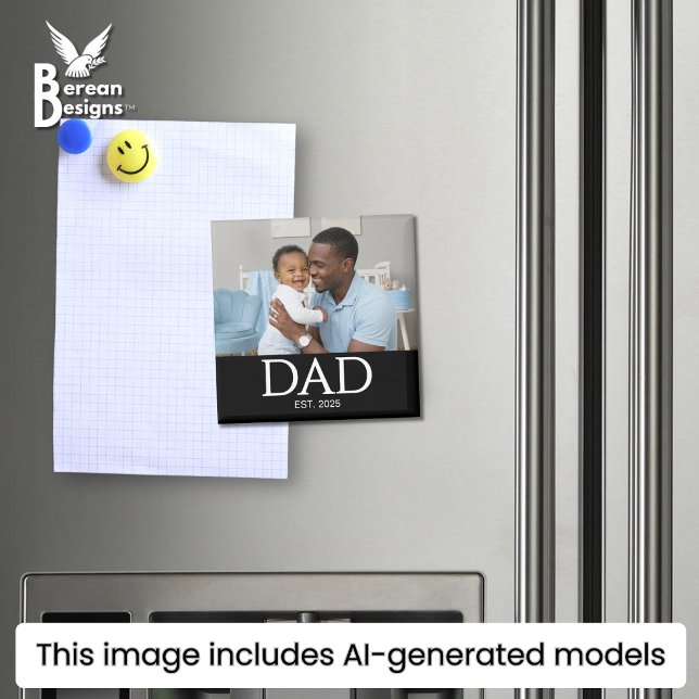 Imã Pai Estabeleceu Ímã de Presente de Foto (DAD ESTABLISHED black magnet with customizable photo and year. Ideal gift for Father's Day. )