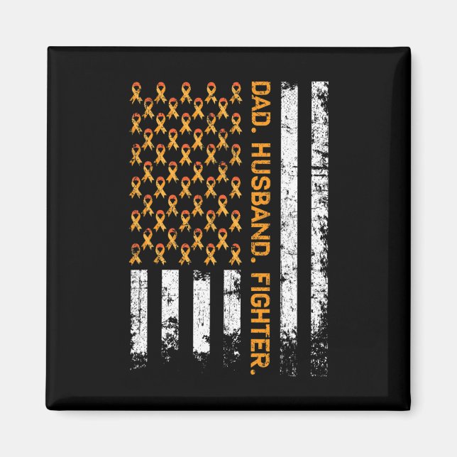 Imã Pai Husband Fighter Ribbon USA Flag Leukemia Aware (Frente)