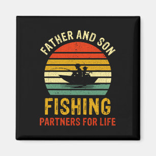 Imã Pai Vintage e Filho Parceiros de Pesca para a Vida