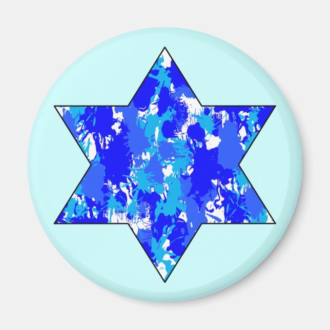 Imã Paint Splatter Blue Jewish Star (Frente)