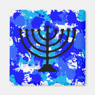 Imã Paint Splatter Blue Menorah
