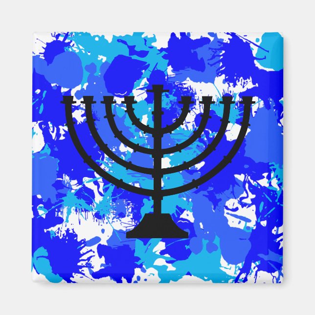 Imã Paint Splatter Blue Menorah (Frente)