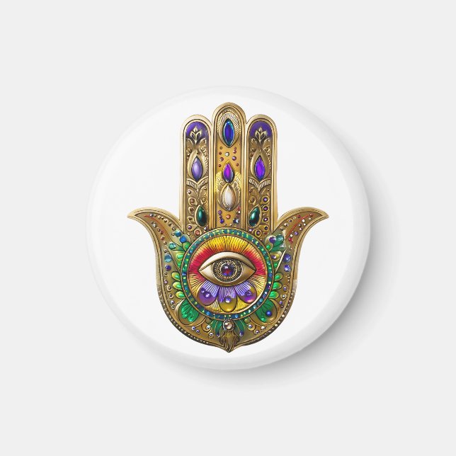 Imã Painted Gold Hamsa Amethyst Ruby Third Eye (Frente)