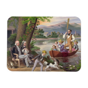 Ímã Painting Family Landscape Lake Pessoas Nature Dog