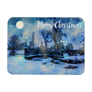 Ímã Painting of winter night in city park