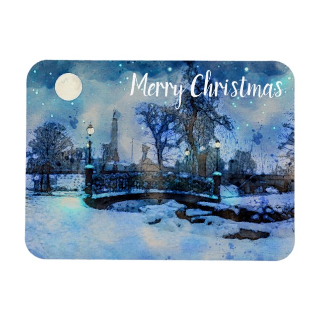 Ímã Painting of winter night in city park (Horizontal)