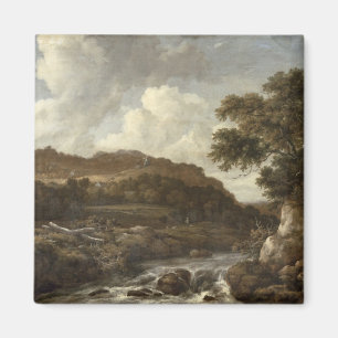 Imã Paisagem arborizada montanhosa com uma torrente