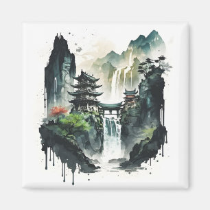 Imã Paisagem Chinesa Antiga com Cascata