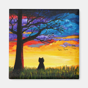Imã Paisagem colorida Creationarts do carvalho do gato