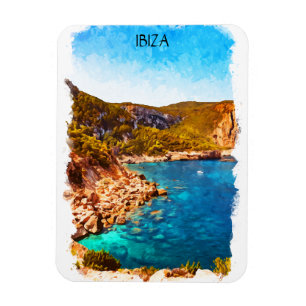 Ímã Paisagem Colorida Ibiza Espanha Watercolor