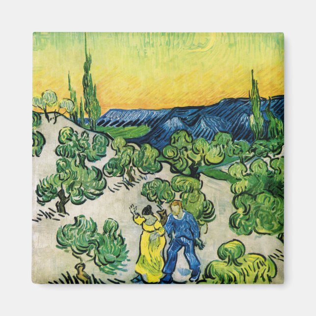 Imã Paisagem com Casal Andando por Vincent van Gogh (Frente)