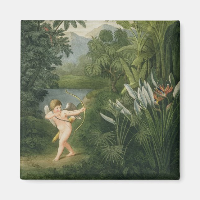 Imã Paisagem com Cupido apontando uma seta para um pap (Frente)