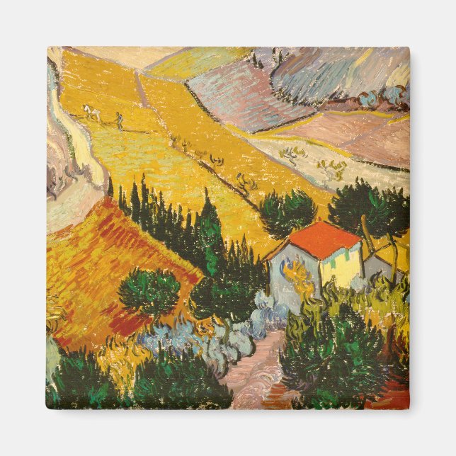 Imã Paisagem com House e Ploughma Vincent van Gogh (Frente)