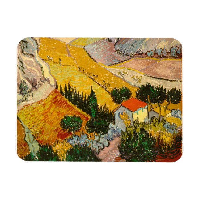 Ímã Paisagem com House e Ploughma Vincent van Gogh (Horizontal)