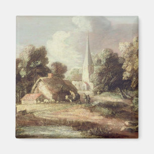 Imã Paisagem com uma igreja, casa de campo, aldeões e
