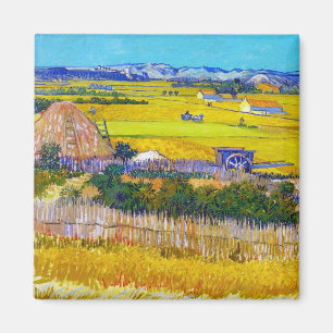 Imã Paisagem da colheita com carro azul Vincent van