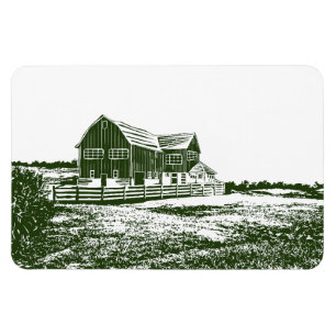 Ímã Paisagem de campo com recortes de madeira casa de 